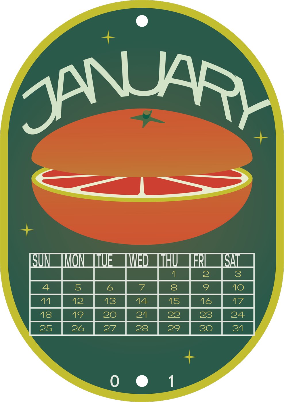 Fruit Sticker Calendar: January